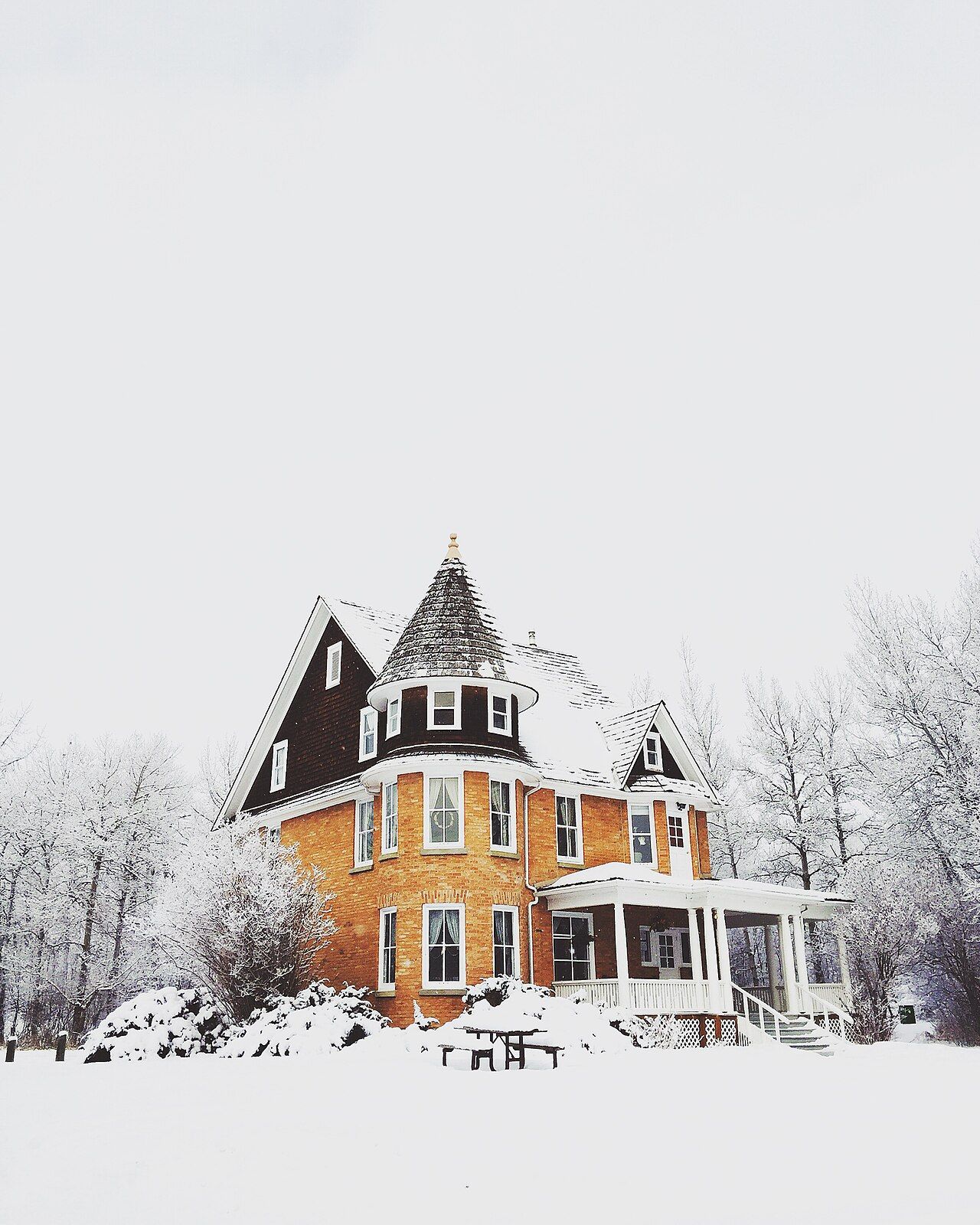 Two-storey house in the snow